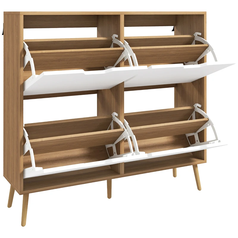 HOMCOM Shoe Storage Cabinet with 4 Flip Drawers and Adjustable Shelf, Shoe Cabinet for 8-16 Pairs of Shoes, Natural