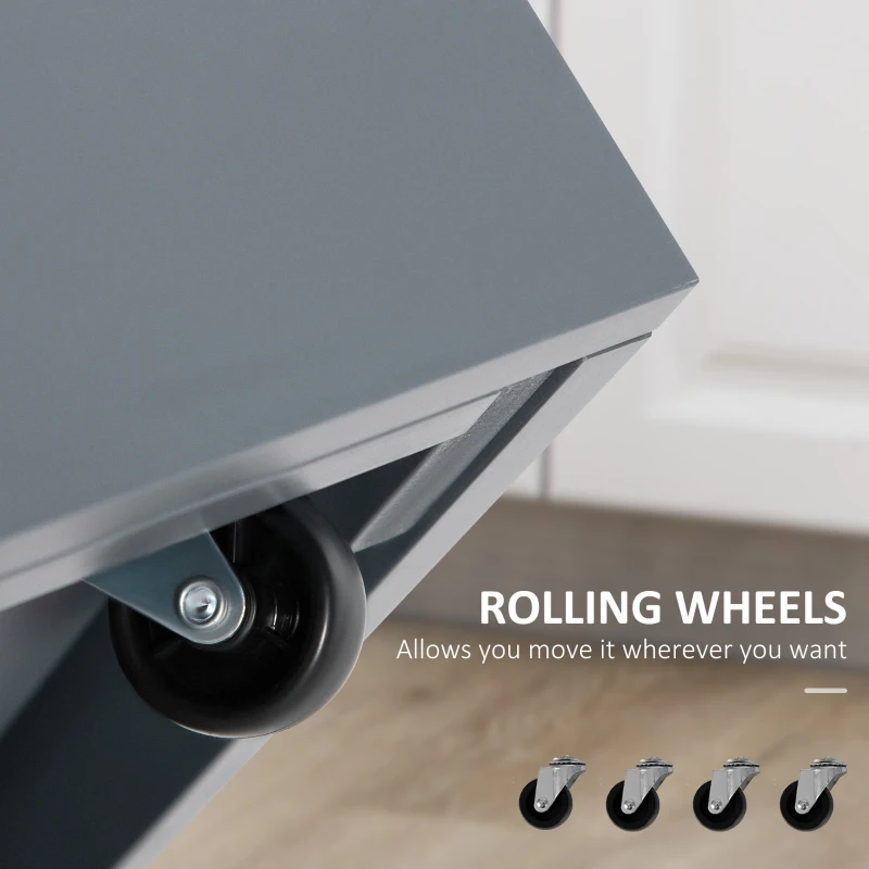 HOMCOM Triple-Cabinet Kitchen Island on Wheels, Kitchen Storage Cabinet with Drawers, Rolling Utility Cart, Dark Gray