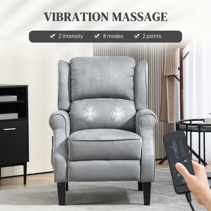 HOMCOM Push Back Recliner Chair, Vibration Massage Recliner for Living Room with Extendable Footrest, Remote, Pocket, Grey