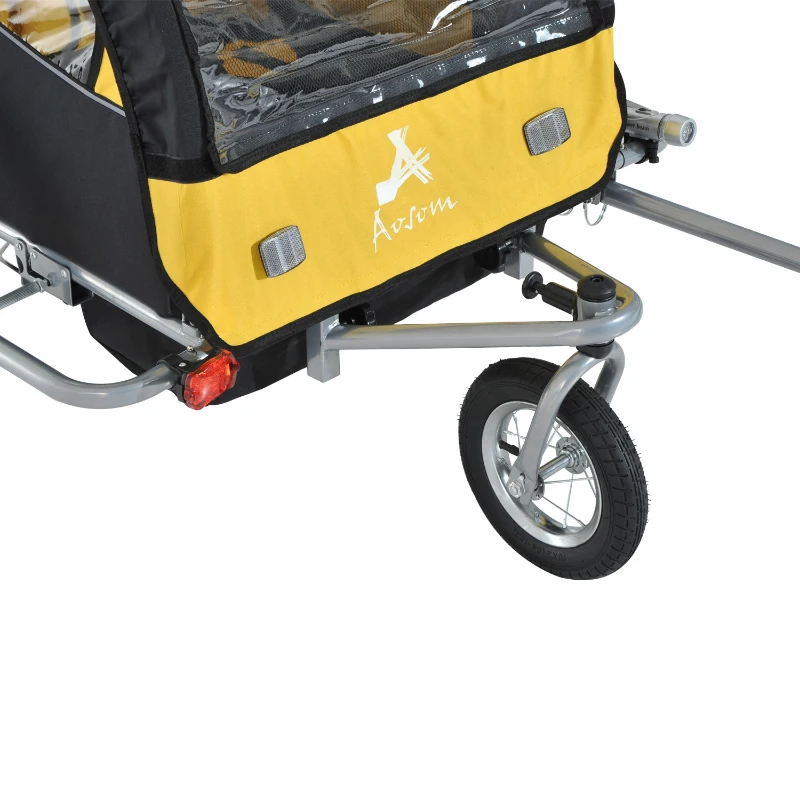 Aosom Elite 360 Swivel Bike Trailer for Kids Double Child Two-Wheel Bicycle Cargo Trailer With 2 Security Harnesses, Yellow