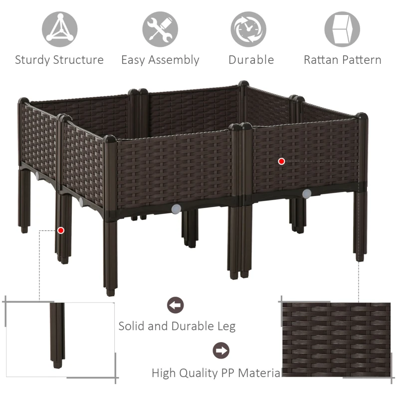 Outsunny 4-piece Raised Garden Bed PP Raised Flower Bed Plant Stand Stackable Vegetable Herb Grow Box