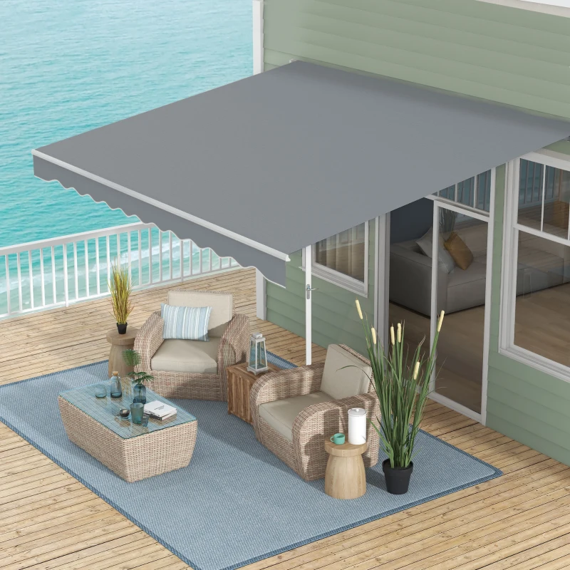 Outsunny 13' x 8' Manual Retractable Patio Awning Sun Shade Outdoor Deck Window Door Canopy Shelter Aluminum Frame Grey