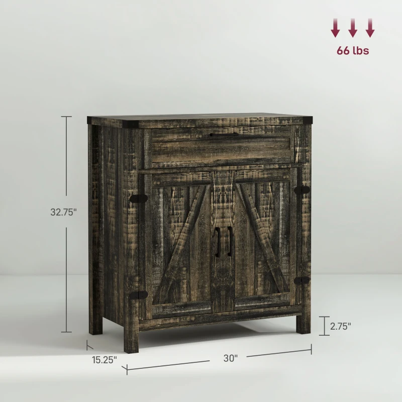 HOMCOM Modern Farmhouse Sideboard with Storage, Buffet Cabinet with 2 Barn Doors and Drawer for Dining Room, Dark Oak