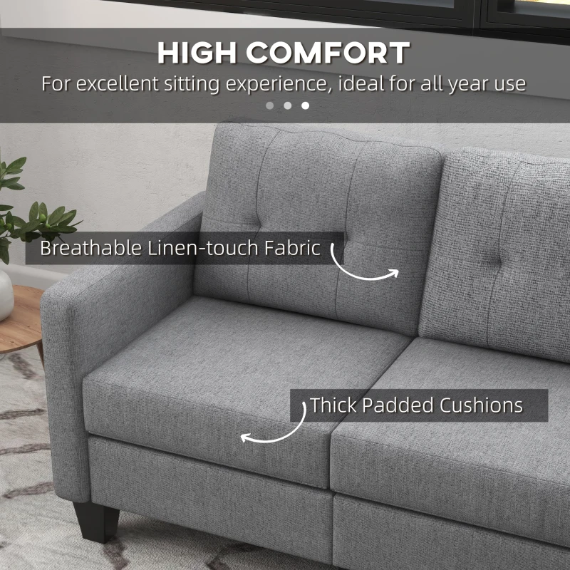 HOMCOM L-shaped Sofa, 3 Seater Couch with Ottoman, Corner Sofa with Thick Padded Cushion and Wood Legs, Light Grey