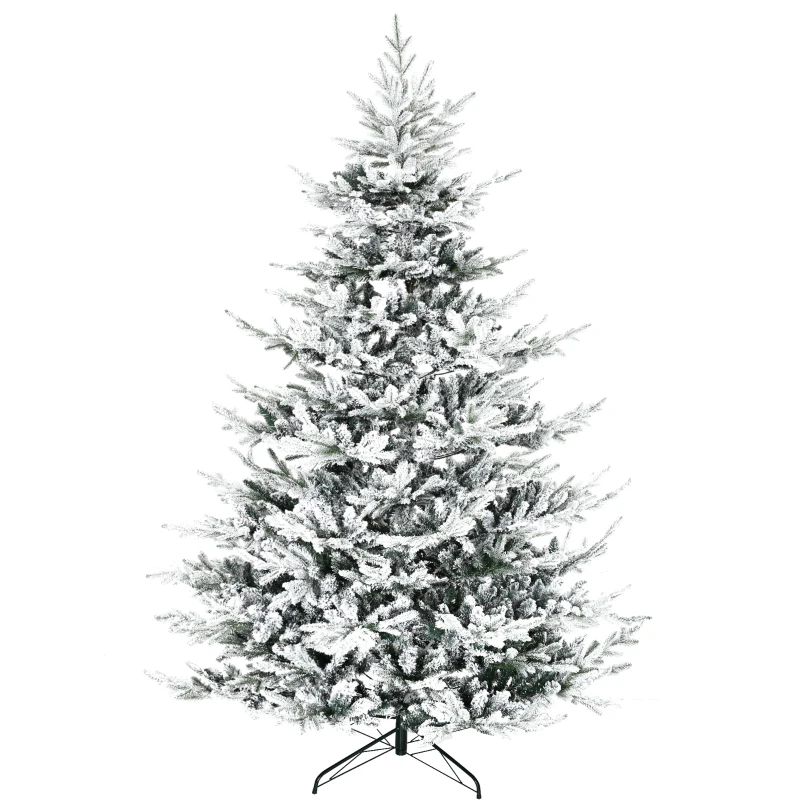 HOMCOM 8 Foot Pine Snow Flocked Artificial Christmas Tree with 1479 Realistic Cedar Branches, Auto Open, Home Holiday Decoration, Green