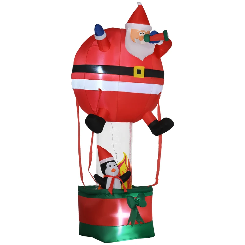Outsunny 8ft Christmas Inflatables Outdoor Decorations Santa Claus Hot Air Balloon with Penguin, Blow-Up LED Yard Christmas Decor for Lawn Garden Party