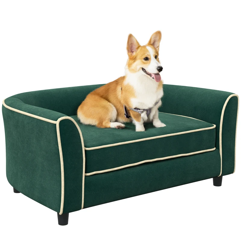 PawHut Pet Couch, Dog Bed for Small and Medium Dogs with Soft Cushion, Washable and Removable Cover, Dark Green