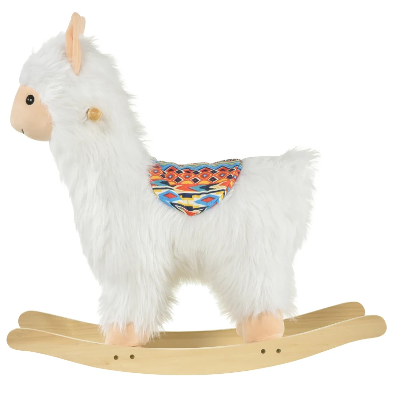 Qaba Kids Ride-On Rocking Horse Toy Llama Style Rocker Soft Plush Fabric for Children 3+ Years