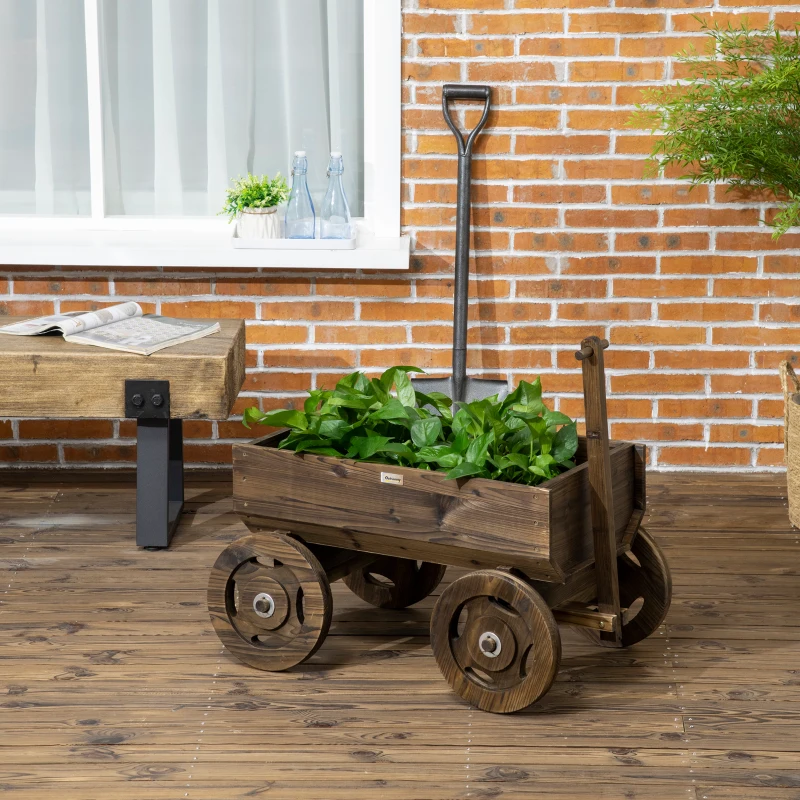 Outsunny Wooden Raised Garden Bed, Flower Cart w/ Wheels, Planters for Outdoor Plants, Backyard, Patio, Deck, Garden Decor