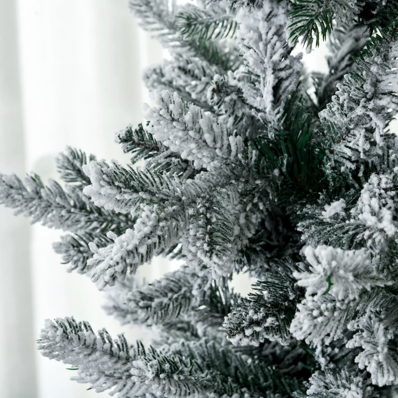 HOMCOM 6' Artificial Flocked Christmas Tree with Snow Frosted Branches, Auto Open, Steel Base
