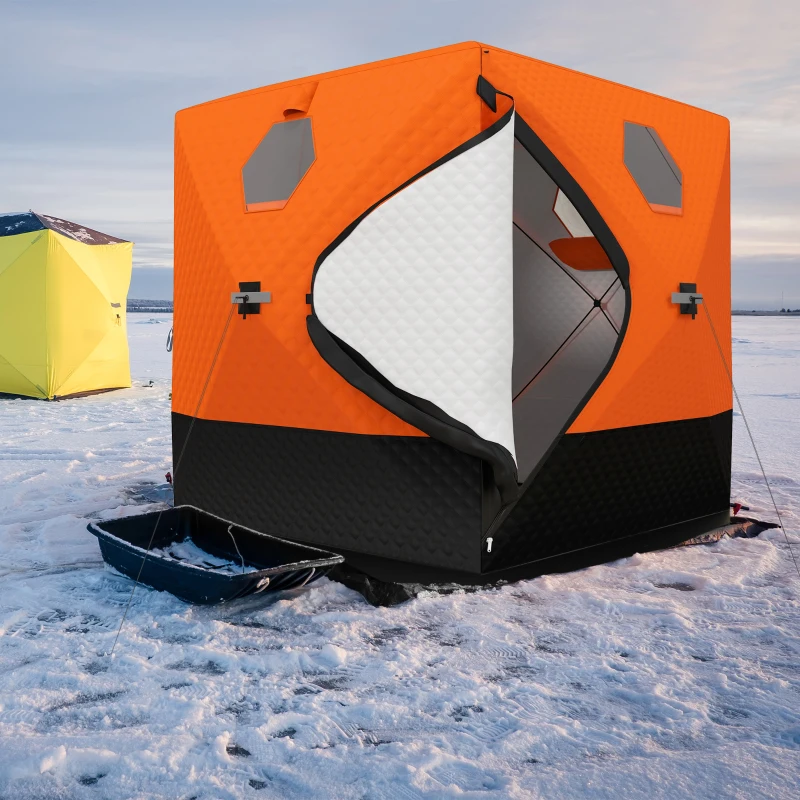 Outsunny 2-3 Person Insulated Ice Fishing Shelter, Pop up Ice Fishing Tent with Windows, Vents and Carry Bag, for Low-Temp -22℉