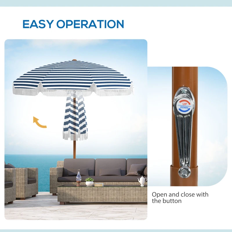 Outsunny 7 x 7 ft Outdoor Umbrella with Tilt, Vent, Patio Market Table Umbrella Parasol with Fringed Ruffles and Flounce, Blue