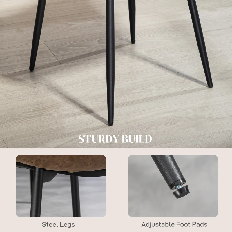 HOMCOM Retro Dining Table Chairs Set of 4, PU Leather Upholstered Kitchen Table Chairs for Living Room, Bedroom