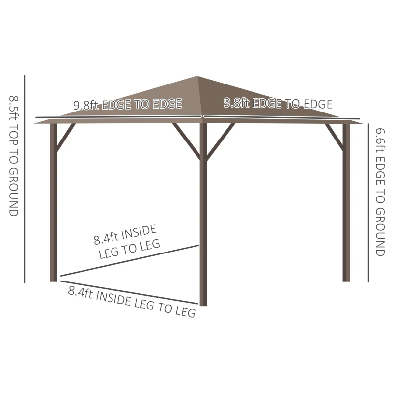 Outsunny 10' x 10' Hardtop Gazebo with Curtains and Netting, Permanent Pavilion Metal Single Roof Gazebo Canopy with Aluminum Frame and Hooks, for Garden, Patio, Backyard, Light Brown