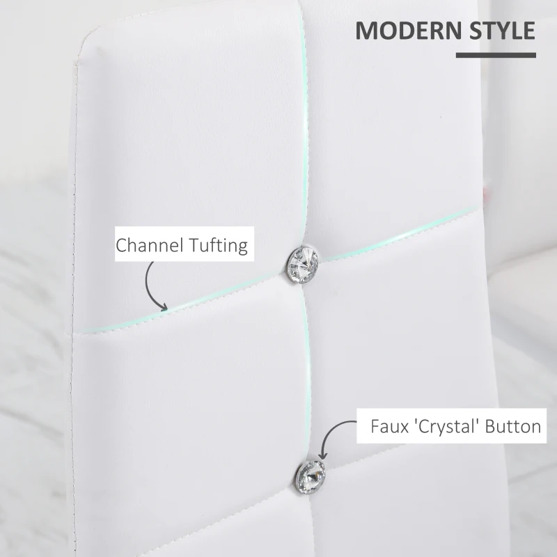 HOMCOM Set of 4 Modern Style Dining Chairs, Button Tufted High Back Side Chairs with Upholstered Seat, Steel Legs, White