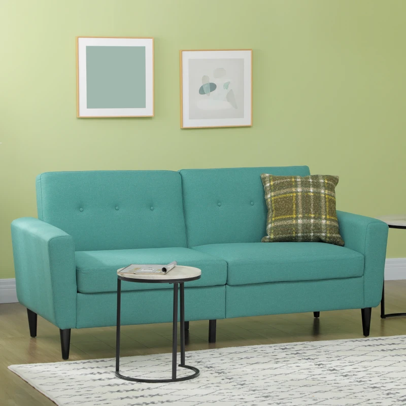 HOMCOM 3 Seater Sofa, Upholstered Couch for Bedroom, Modern Sofa Settee with Padded Cushion, Button Tufting and Wood Legs for Living Room, Green
