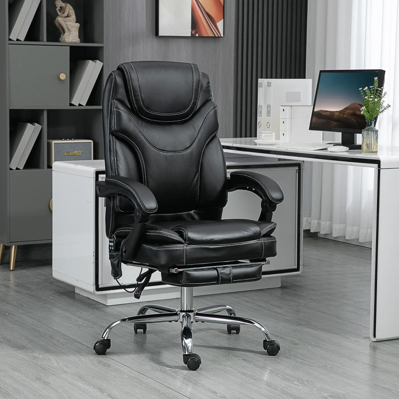 Vinsetto 6 Point Vibration Massage Office Chair, PU Leather Heated Reclining Computer Chair with Footrest, Black
