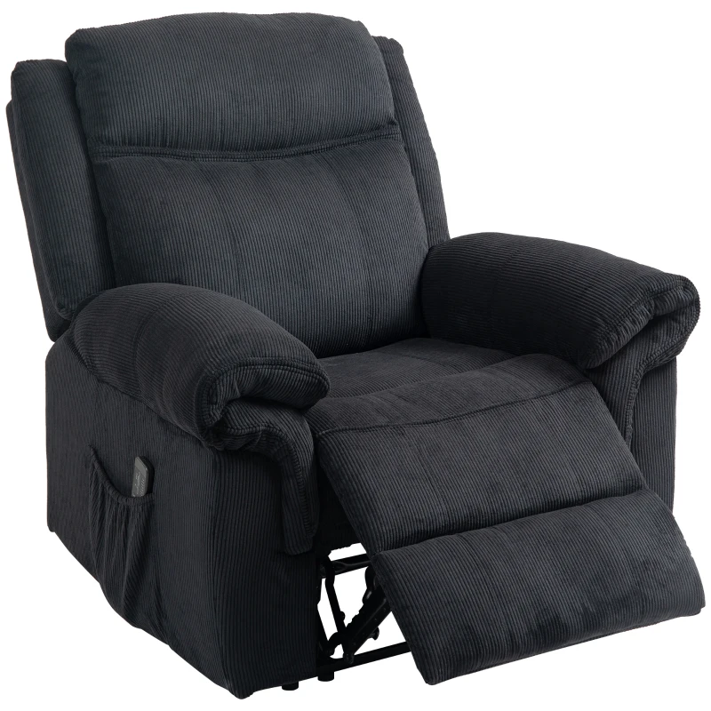 HOMCOM Manual Recliner Chair with Vibration Massage, Side Pockets, Corduroy Reclining Chair for Living Room, Black