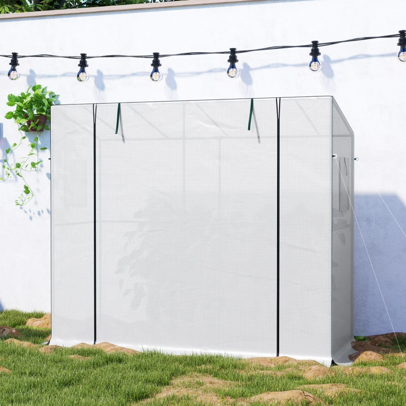 Outsunny Walk-in Portable Greenhouse Small Greenhouse for Outdoors with UV-resistant PE Cover, 6.6' x 2.5' x 5.6' White