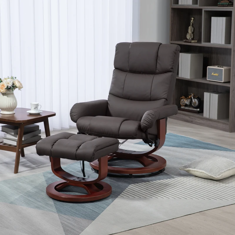 HOMCOM Swivel Recliner with Ottoman Massage, Recliner Chair and Ottoman, Faux Leather Reclining Chair with Remote, Brown
