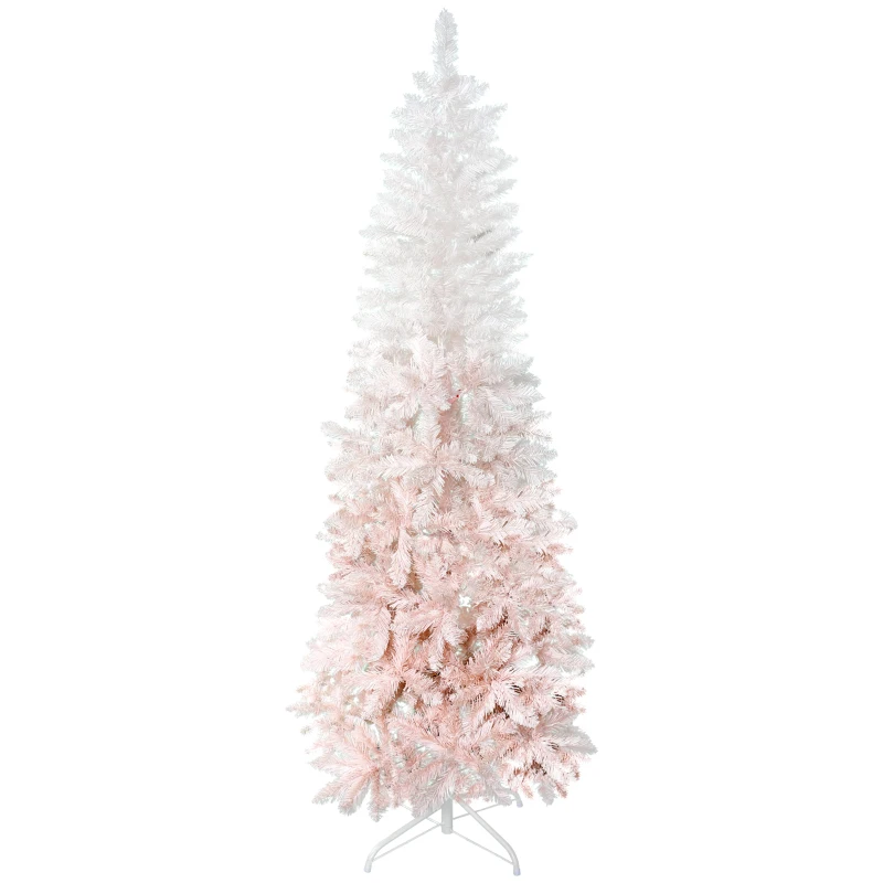 HOMCOM 5ft Pencil Artificial Christmas Tree with Pine Realistic Branches, Auto Open, Pink and White