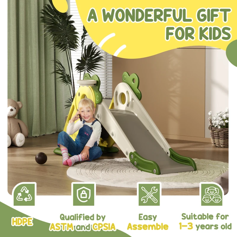 Qaba 3 in 1 Foldable Toddler Slide with Basketball Hoop, Climber, for 1-3 Years Old, Yellow