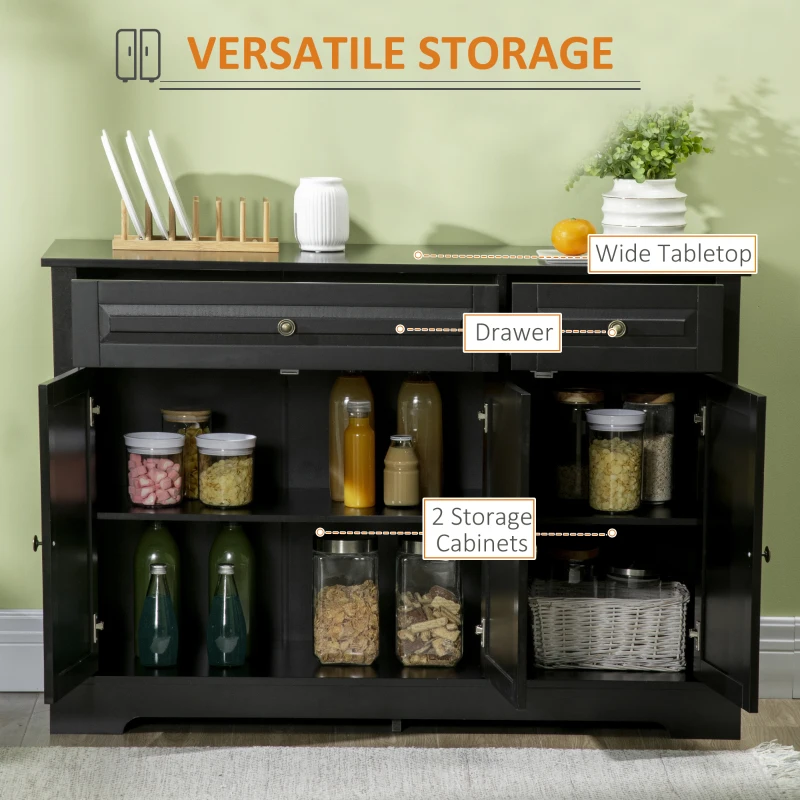 HOMCOM Sideboard Buffet Cabinet, Modern Accent Cabinet with 2 Drawers and Adjustable Shelves, Entryway Cabinet, Black