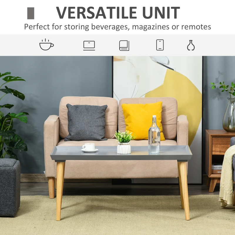 HOMCOM Coffee Table with Tray Top, Nordic Center Table with Pine Wood Legs, Rectangle Coffee Tables for Living Room, Gray