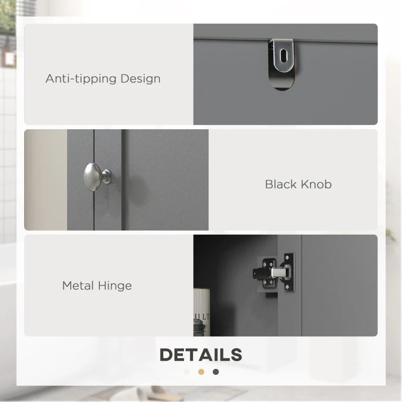 HOMCOM Tall Medicine Cabinet, Freestanding Bathroom Storage Cabinet with Shelves and 2 Cupboards, Bathroom Organizer, Grey