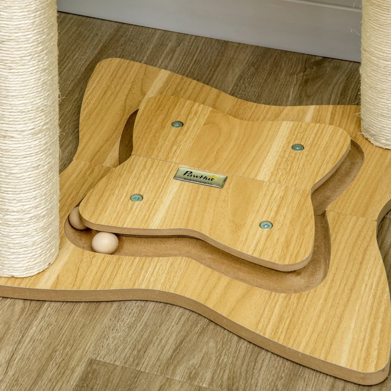 PawHut Small Cat Tree Hammock with Scratching Posts, Elevated Cat Bed with Ball Toys, Cat Hammock Stand for Indoor Cats