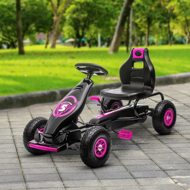 Aosom Ergonomic Pedal Go Kart Kids Ride-on Toy with Tough, Wear-Resistant Tread for Boys & Girls, Ages 5-12, Pink(m-10)