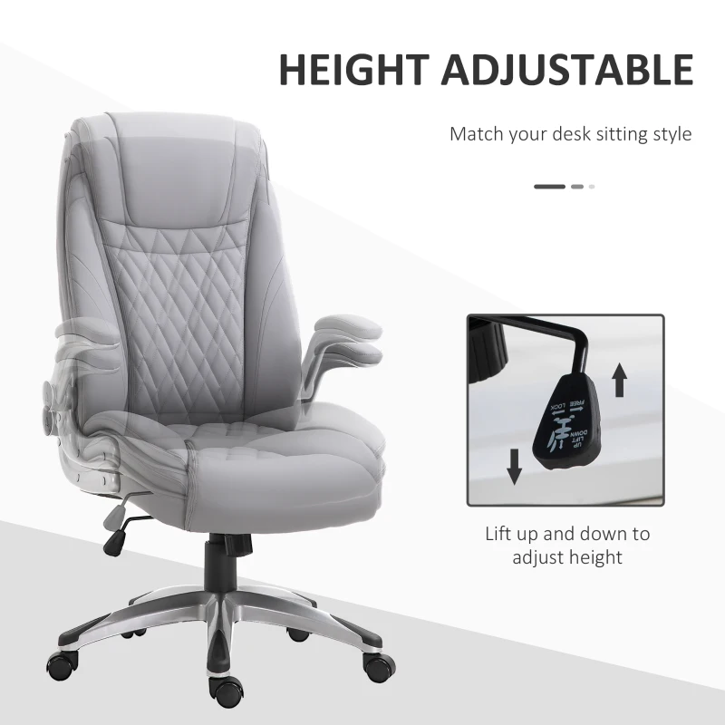Vinsetto High-Back Office Chair Executive Swivel Computer Desk Chair, with PU Leather, Flip-up Armrest, Grey