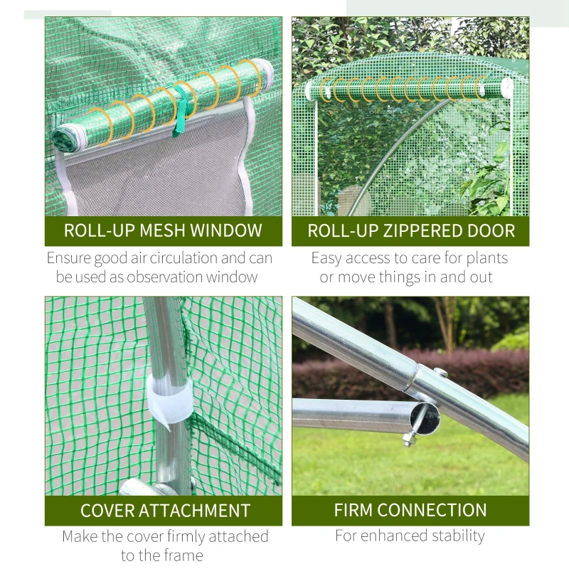 Outsunny 5'x10'x7' Tunnel Greenhouse Outdoor Walk-In Hot House with Roll-up Windows and Zippered Door, Steel Frame, PE Cover, Green