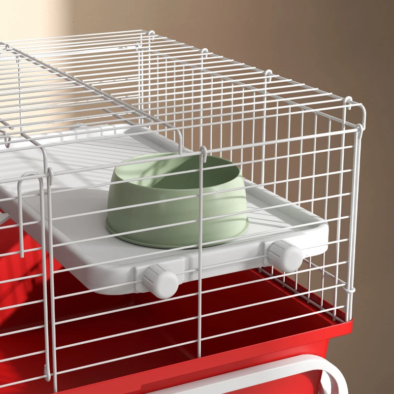 PawHut Two-Story Small Animal Cage Removable from Stand, Pet Habitat with Shelf & Wheels, 33" x 18.5" x 35", Red