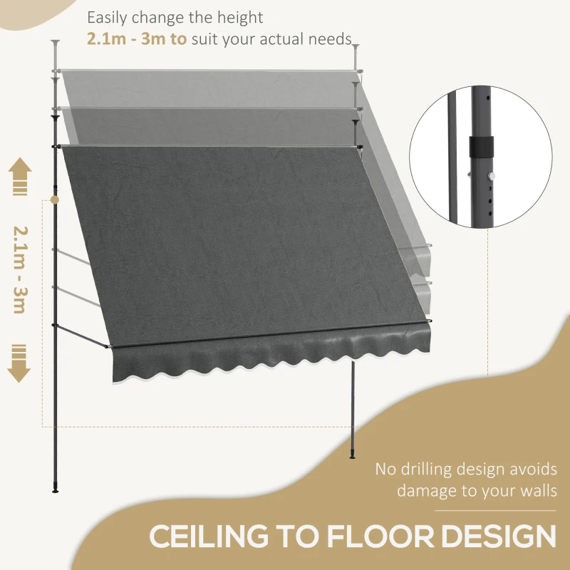 Outsunny 10' x 4' Manual Retractable Awning, Non-Screw Freestanding Patio Awning, UV Resistant, for Window or Door, Dark Grey