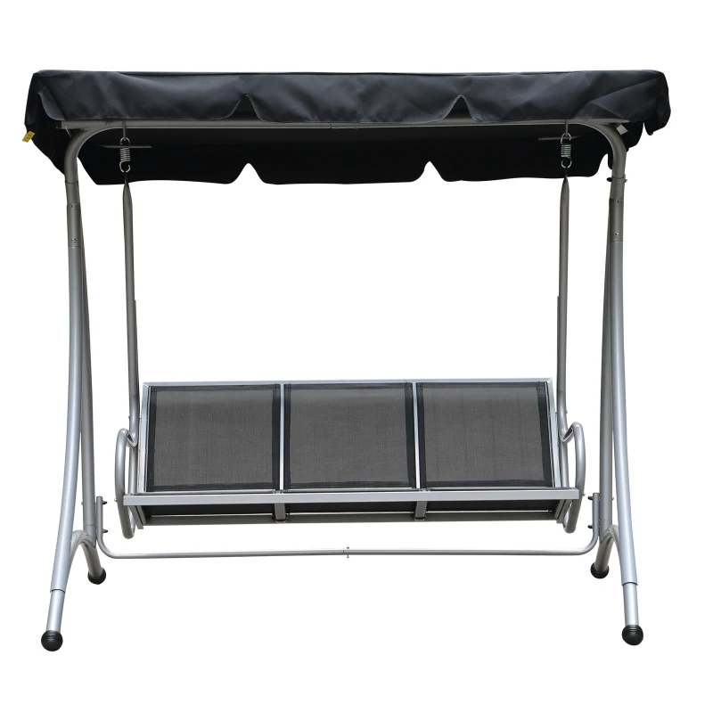 Outsunny 3-Seat Outdoor Porch Swing Chair, Patio Swing Glider with Adjustable Canopy, Breathable Seat, and Steel Frame for Garden, Poolside, Backyard, Black