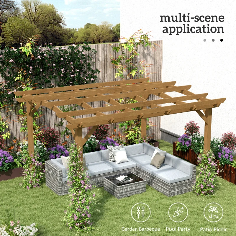 Outsunny 10' x 12' Wood Pergola, Outdoor Gazebo Grape Trellis with Arched Roof for Climbing Plant Support, Dark Brown