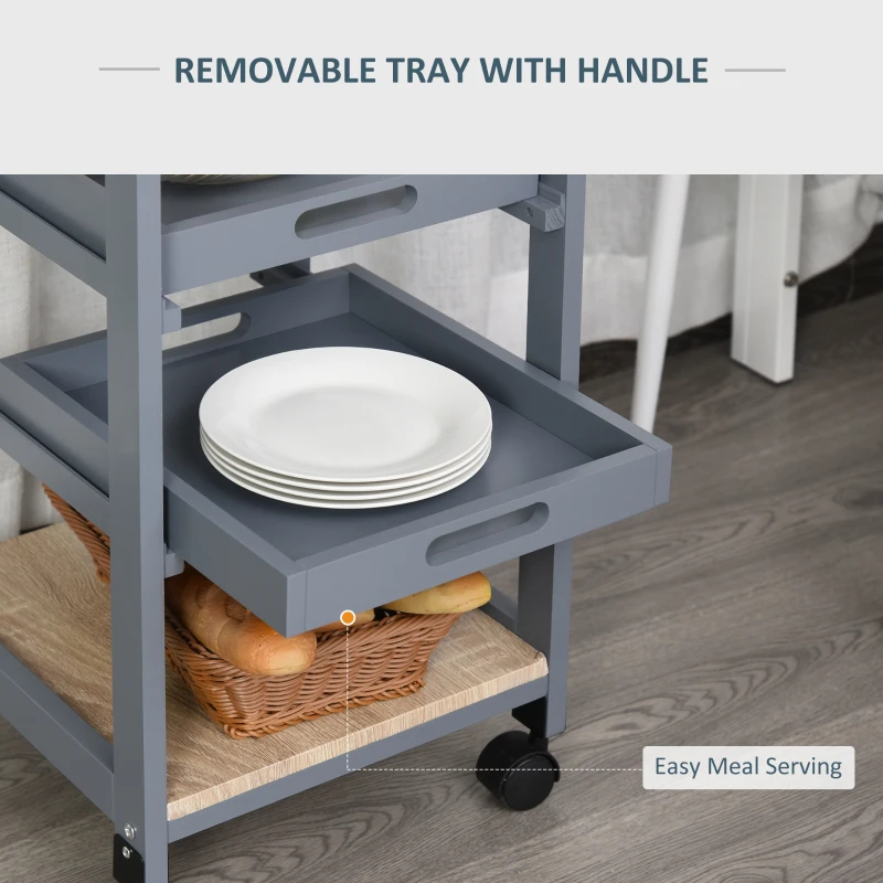HOMCOM Kitchen Island Rolling Trolley Utility Serving Cart with Drawer  Grey