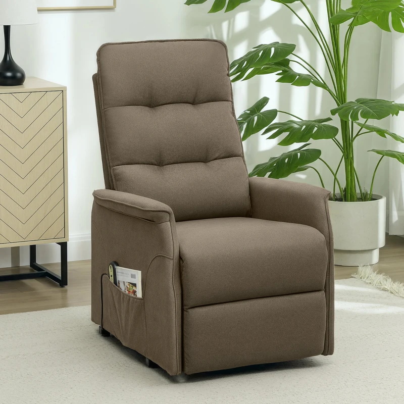 HOMCOM Power Lift Chair for Elderly, Fabric Recliner Sofa with Remote Control, Side Pockets, Quick Assembly, Brown