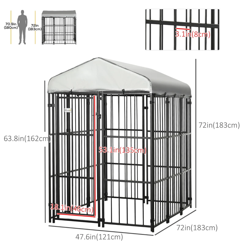 PawHut Galvanised Steel Outdoor House Heavy Duty Dog Kennel, Black