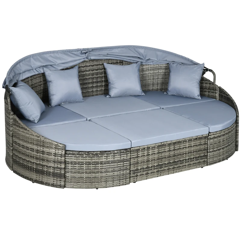Outsunny Convertible Rattan Daybed Sectional, Light Grey