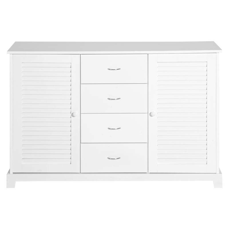 HOMCOM Sideboard Buffet Cabinet, Kitchen Cabinet, Coffee Bar Cabinet with 4 Drawers and 2 Louvered Doors for Living Room, Kitchen, White
