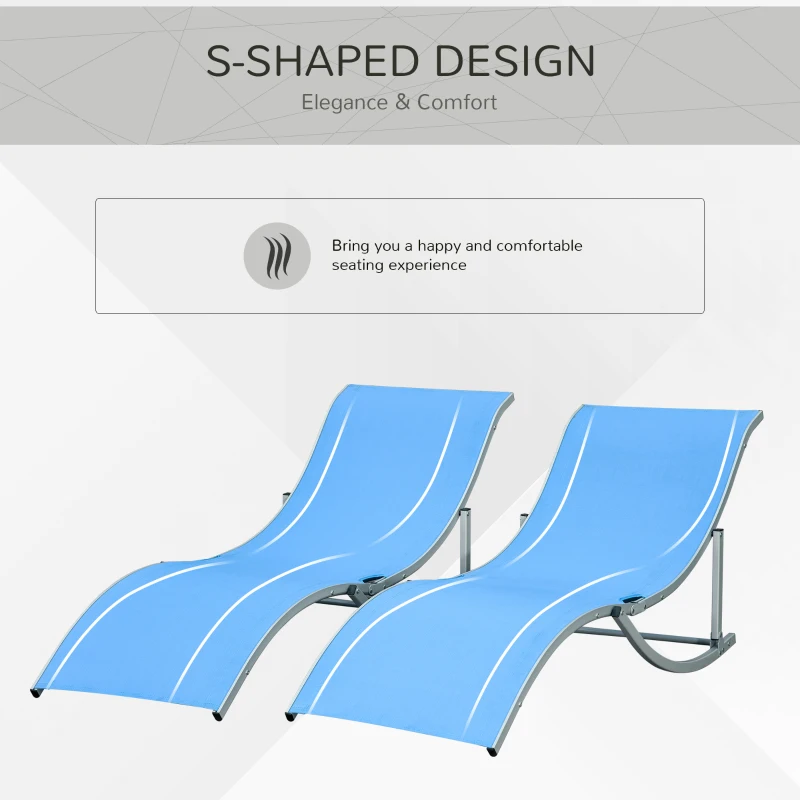 Outsunny Pool Chaise Lounge Chairs Set of 2, S-shaped Foldable Outdoor Chaise Lounge Chair Reclining for Patio Beach Garden With 264lbs Weight Capacity, Blue