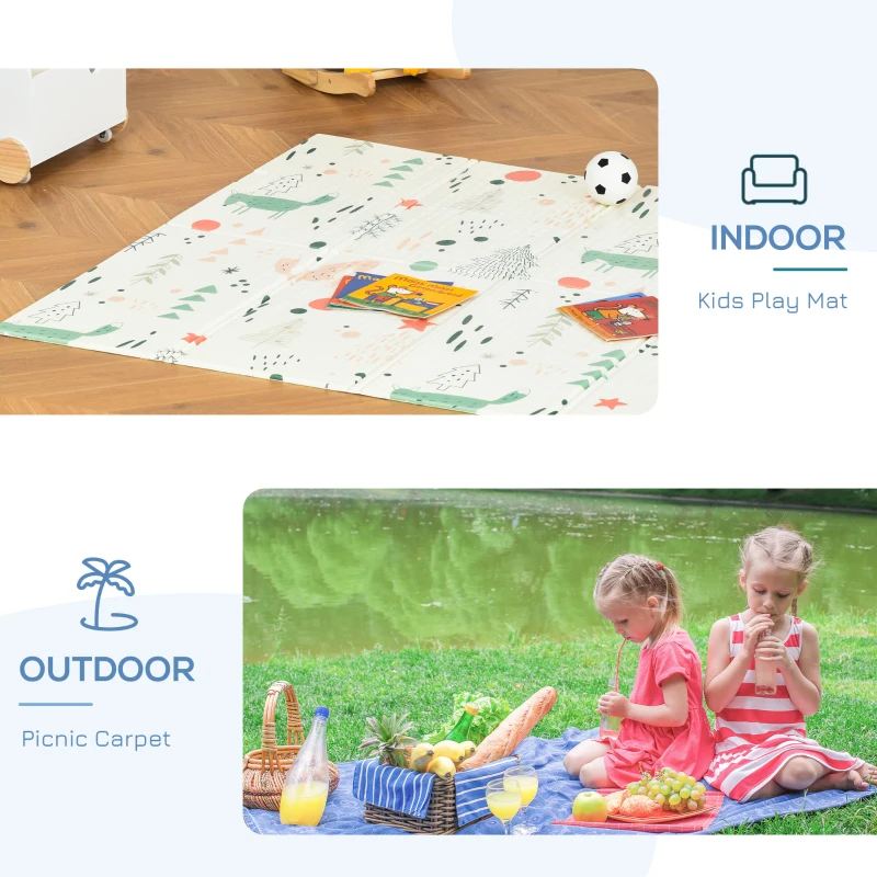 Qaba Foldable Baby Play Mat Educational Reversible XPE Floor Mat Heat-Insulating Crawling Toddler Foam Mat Portable Picnic Carpet Exercise Workout Mat for Indoor & Outdoor 79" x 59"