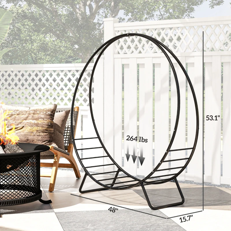 Outsunny 48" Firewood Rack with Waterproof Cover, Heavy Duty Wood Storage Holder Log Rack for Indoor Outdoor, Black