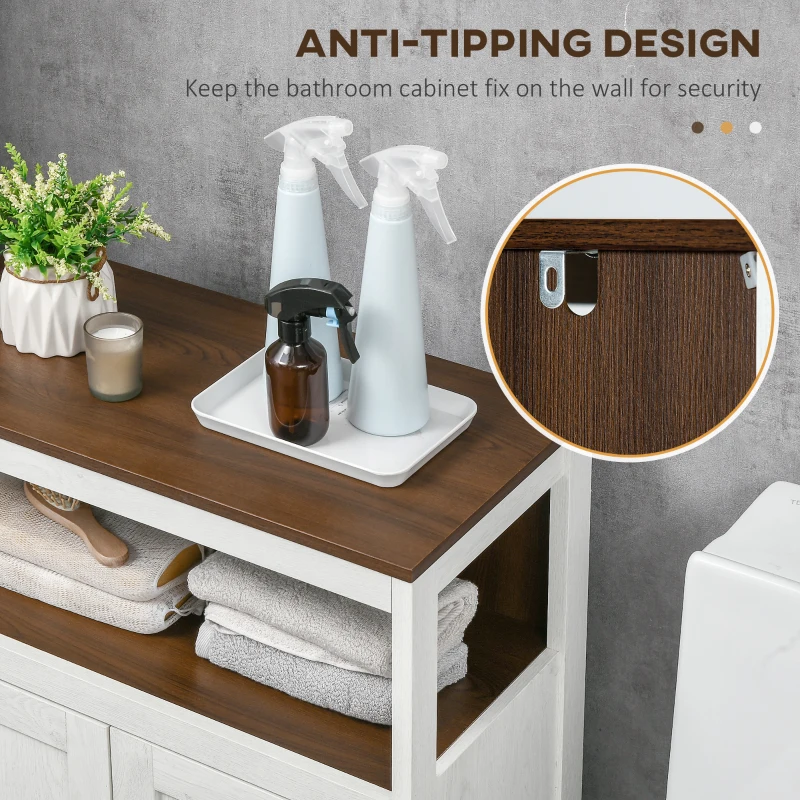 kleankin Modern Bathroom Storage Cabinet, Free Standing Bathroom Cabinet, Open Compartment and Cupboard with Adjustable Shelf, White and Walnut