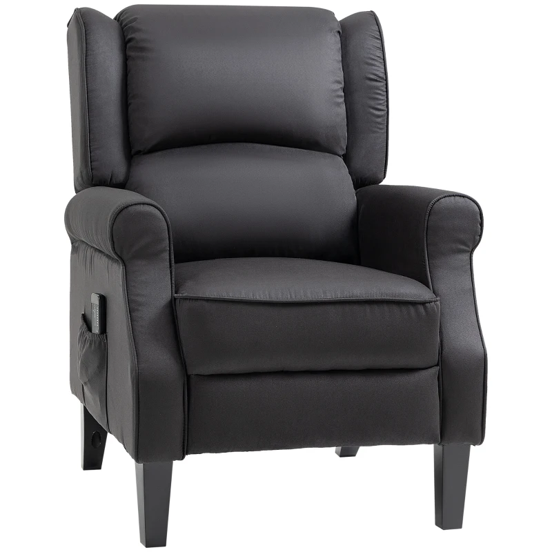 HOMCOM Massage Recliner Chair for Living Room, Push Back Recliner Sofa, Suede Wingback Reclining Chair with Extendable Footrest, Wood Legs, Remote Control, Side Pockets, Black
