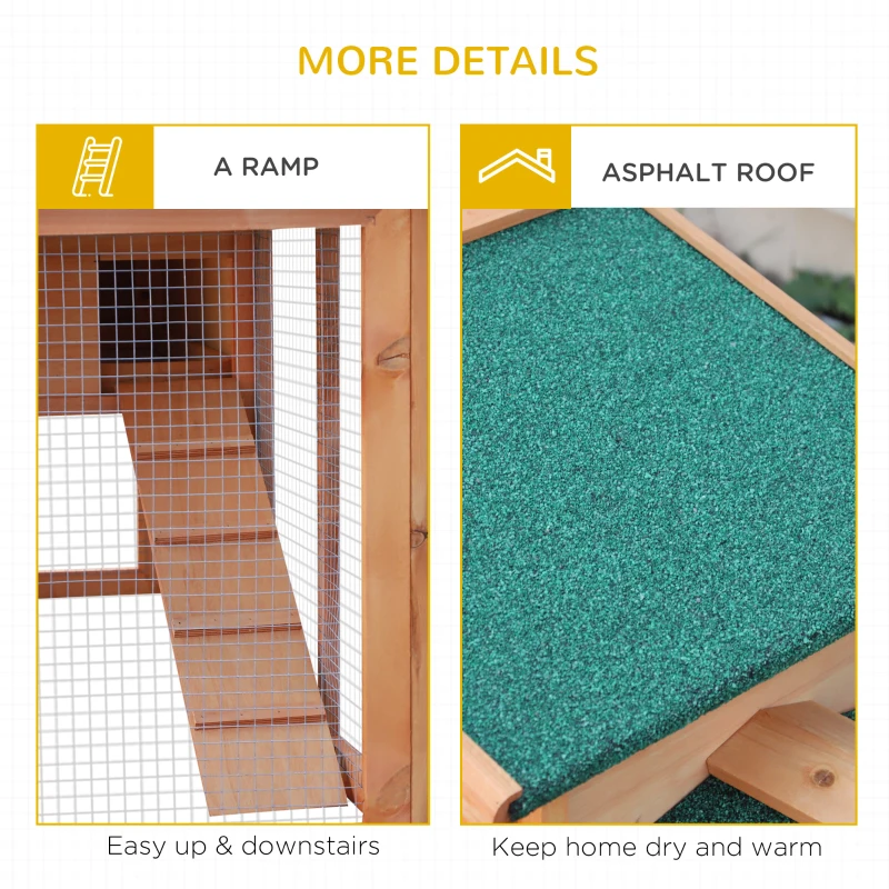 PawHut Two-Level Rabbit Hutch Small Animal House Pet Bunny Cage Home w/ Outdoor Run Water & UV Resistant Roof Access Ramp Natural Finish Guinea Pig Bunny Hamster Habitat