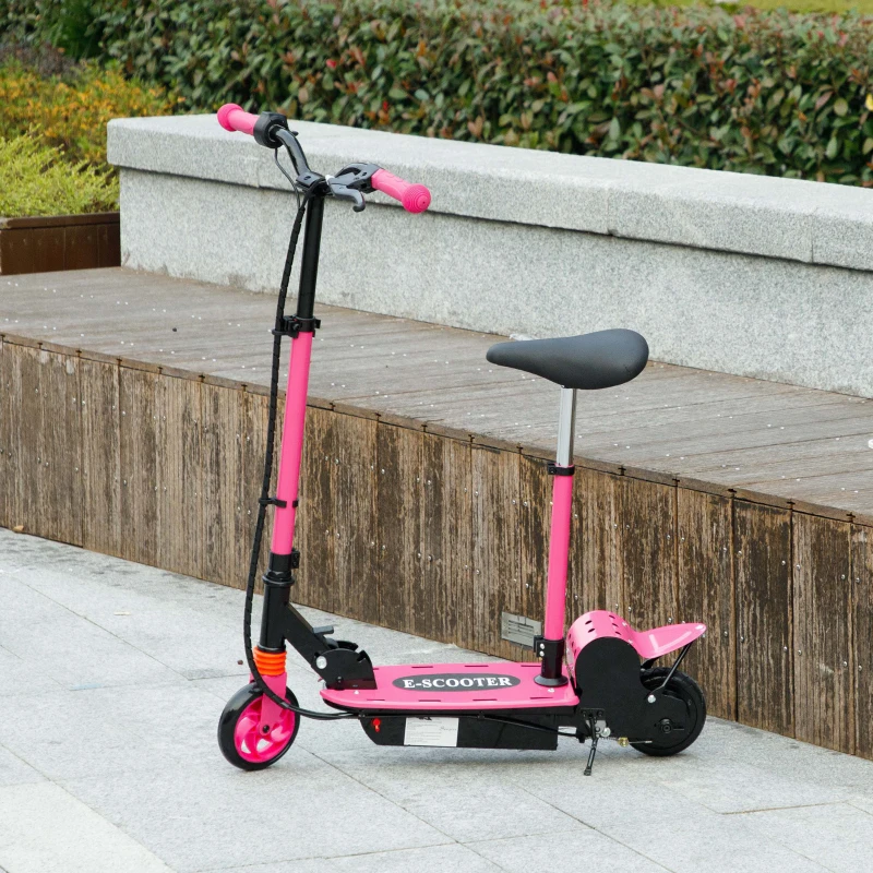 Soozier Foldable Electric Scooter for Kids Ages 6-14, with Seat and 2 Adjustable Heights, Max 6km Range & 12km/h, Pink