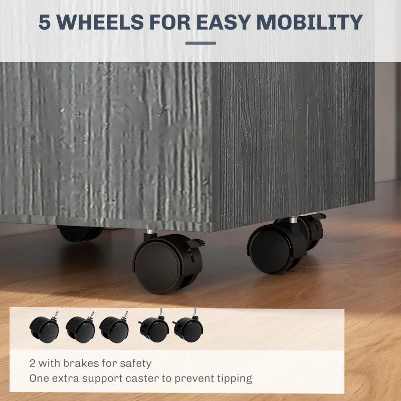 Vinsetto Small Filing Cabinet with 2 Drawers, Lockable Home Office Storage Cabinets on Wheels for A4, Letter Size, Grey